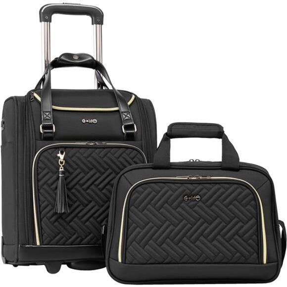 Underseat Luggage Suitcase Lightweight Rolling Travel Bag, Black